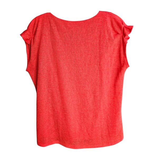 💥$5 ADD ON - Laura Red Flowy V-Neck T-Shirt With Built-In Tank top Size S - Picture 3 of 13